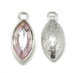 Pearl Pink Alloy Glass Pendants, Faceted, Horse Eye, Platinum, Pearl Pink, 20x9x5mm, Hole: 1.5mm