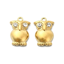 Echt 14 k vergoldet 304 Edelstahl Anhänger, mit Strass, Eule Reize, echt 14 k vergoldet, 15.5x10.5x4 mm, Bohrung: 1.6 mm