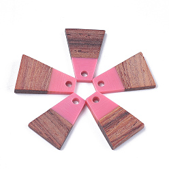 Ярко-Розовый Подвески из смолы и ореха, трапециевидные, ярко-розовый, 18x12.5x3~4 мм, отверстие : 2 мм