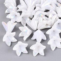 White Two Tone Opaque Plastic Beads, Flower, Rainbow Plated, White, 15.5x16x12.5mm, Hole: 1.4mm, about 877pcs/500g