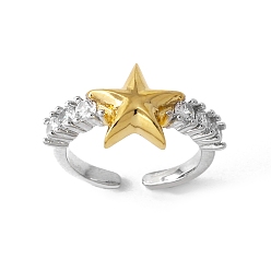 Звезда Открытые манжеты из латуни с микропаве и цирконием для женщин, платиной и золотом, звезда, внутренний диаметр: регулируемый