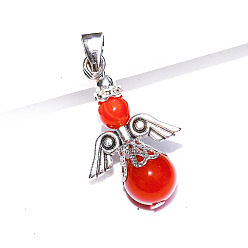 Красный Агат Природные сердолик подвески, антикварные подвески-ангелы из сплава серебра, 30x20 мм