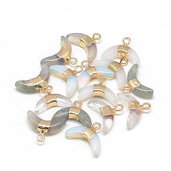 Смешанные камни Подвески из натурального / синтетического драгоценного камня, с латунной фурнитурой , двойной рог / полумесяц, золотые, 12x16x4 мм, отверстие : 1.5 мм