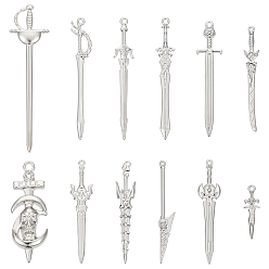 Платина 24шт 12 стиль сплав и ccb пластик большие подвески, очарование меча, платина, 31~84x9~22.5x3~6 мм, отверстие : 1.5~2 мм, 2 шт / стиль