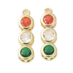 Настоящее золото 18K Латунные микро проложить кубического циркония подвески, без кадмия и без свинца, три круга, реальный 18 k позолоченный, 23x7x4 мм, отверстие : 1.6 мм