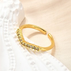 Настоящее золото 18K Латунные кольца-манжеты с микропаве и прозрачным цирконием для женщин, без кадмия, без никеля и без свинца, реальный 18 k позолоченный, 2 мм