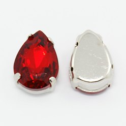 Сиамский Шить на горный хрусталь, стекло горный хрусталь, с настройками латуни, аксессуары для одежды, граненые, слеза, Платиновый металл, Сиам, 8x6x5 мм, отверстие : 0.8 мм