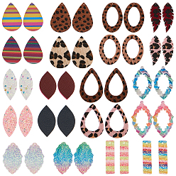 Mixed Color Imitation Leather Big Pendants, with Faux Fur, Mixed Shapes, Mixed Color, 55x36x1mm, Hole: 1mm, about 36pcs/set