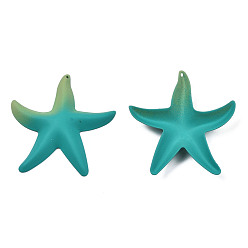 Dark Cyan Spray Painted Iron Big Pendants, Starfish, Dark Cyan, 50x46.5x6mm, Hole: 1mm