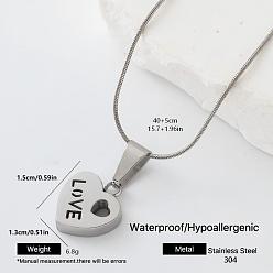 Heart 304 Stainless Steel Pendant Necklaces, Stainless Steel Color, Tarnish Free, Heart, 15.75 inch(40cm)