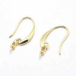 Real 18K Gold Plated Brass Earring Hooks, Cadmium Free & Nickel Free & Lead Free, Real 18K Gold Plated, 23.5~25x11~12mm, 19 Gauge, Pin: 0.9mm