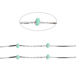 Бирюза Цепи из нержавеющей стали boston link, с эмалевыми бусинами и катушкой, долговечный, пайки, плоско-круглые, цвет нержавеющей стали, бирюзовые, 1x1 мм, около 32.8 футов (10 м) / рулон