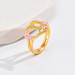 Letter I Регулируемые кольца для пальцев с латунным жемчугом и розовой эмалью в форме сердца и цветка, без кадмия, без никеля и без свинца, золотые, Буква "i", 14 мм, внутренний диаметр: 17 мм