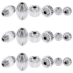 Stainless Steel Color 18Pcs 3 Style 304 Stainless Steel Corrugated Beads, Round & Lantern & Rice, Stainless Steel Color, 6pcs/style
