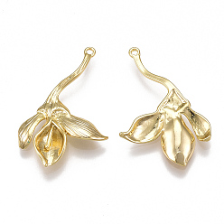 Настоящее золото 18K Латунные подвески, цветок, без никеля , реальный 18 k позолоченный, 29x18.5x3 мм, отверстие : 1 мм