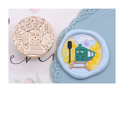Train Golden Tone Wax Seal Brass Stamp Head, for Invitations, Envelopes, Gift Packing, Train, 25mm