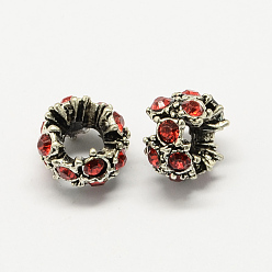 Светло-сиамский Европейские бусины, сплав, стразы , цветочные большое отверстие бусы, античное серебро, Light Siam, 12x8 мм, отверстие : 5 мм