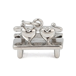 Платина Латунные подвески, любовные скамейки-талисманы, с целью перехода в кольце, без кадмия и без свинца, стойки покрытие, долговечный, платина, 10x13.5x4.5 мм, отверстие : 3.2 мм