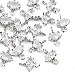 Clear SHEGRACE Brass Pave Cubic Zirconia Horse Eye Connector Charms, Cadmium Free & Nickel Free & Lead Free, Long-Lasting Plated, Real Platinum Plated, Clear, 8.5x6x3.5mm, Hole: 1mm and 1.2mm
