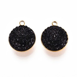Черный Ионное покрытие (ip) 201 брелоки из нержавеющей стали, плоско-круглые, с полимерной глиной горный хрусталь, реальный 18 k позолоченный, чёрные, 13.5x11.5x5~6 мм, отверстие : 1.6 мм