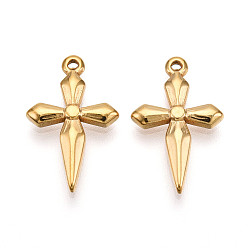 Настоящее золото 18K 304 подвески из нержавеющей стали, ионное покрытие (ip), крест прелести, реальный 18 k позолоченный, 18.5x11.5x2 мм, отверстие : 0.9~1 мм