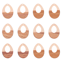 MistyRose Resin & Wood Pendants, Teardrop, Misty Rose, 37.5x28x3~3.5mm, Hole: 1.5mm, 12pcs/box