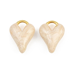 Antique White Brass Enamel Pendants, Heart Charms, Long-Lasting Plated, Rack Plating, Cadmium Free & Lead Free, Golden, Antique White, 15.5x12x6mm, Hole: 4.5x4mm