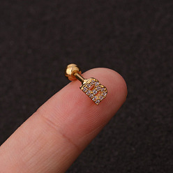 Letter B 316l серьги для хряща из хирургической нержавеющей стали с микропаве из прозрачного кубического циркония, золотые, В письме, 6 мм, штифты : 1.2 мм