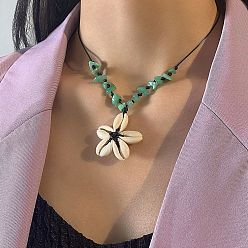 Звезда Ожерелья из натуральных бусин с ракушками каури и натуральной зеленой каменной крошкой для женщин, золотые, звезда, 16.14 дюйм (41 см)