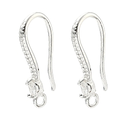 Посеребрённый Крючки для сережек из латуни с прозрачным кубическим цирконием, долговечный, без свинца и без кадмия, стойки покрытие, с петлей, 925 серебро покрытием, 9 датчик, 19x9x3 мм, отверстие : 1.5 мм, штифты : 0.8 мм
