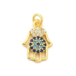 Hamsa Hand Настоящее 18k позолоченное покрытие стойка латунь микро паве кубический цирконий подвески шармы, долговечный, без свинца и без кадмия, хамса рука, 14x10x3 мм, отверстие : 3 мм
