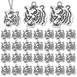 Antique Silver Tibetan Style Alloy Pendanrs, Tiger Charms, Antique Silver, 26x24x1.5mm, Hole: 2.5mm