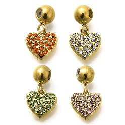 (52) Непрозрачная лаванда 304 из нержавеющей стали амулеты горный хрусталь, ионное покрытие (ip), реальный 14 k позолоченный, сердце прелести, разноцветные, 7.5x8x2.5 мм, отверстие : 0.8 мм