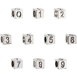Antique Silver Alloy European Beads, Large Hole Beads, Cube with Number, Antique Silver, Antique Silver, 7x7x7mm, Hole: 5mm, 80pcs/box
