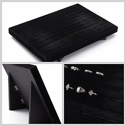 Black Velvet Ring Displays, with Wood, Black, 35x24x4cm