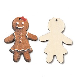 Gingerbread Man Большие подвески из дерева с односторонним принтом, рождественские прелести, Колобок, 55x39x2.5 мм, отверстие : 2.5 мм