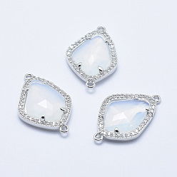 (404) Непрозрачное AB Кислое яблоко Латунные микро проложить кубических ссылки циркония, со стеклом, граненые, слеза, платина, цветочный белый, 27x18x4.5 мм, отверстие : 1.4 мм