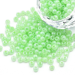Светло-зеленый 6/0 бисер имитация нефрита, блеск, окрашенные, круглые, светло-зеленый, 4x3 мм, отверстие : 1.2 мм, о 450 г / мешок