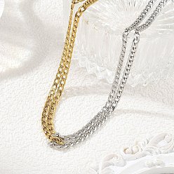 Oro & Acero Inoxidable Color Collares de dos tonos 304 Cadena retorcida de acero inoxidable 2 Collares de dos hebras con cierre de palanca, acero color oro y acero, 15.75 pulgada (40 cm)