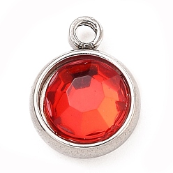 Гиацинт 304 прелести нержавеющей стали, с акриловыми стразами, очарование камня, граненые, плоско-круглые, цвет нержавеющей стали, гиацинт, 10x8x4 мм, отверстие : 1.3 мм