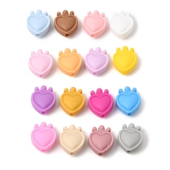 Couleur Mélangete Perles focales en silicone, coeur et couronne, couleur mixte, 17x14x8mm, Trou: 2.5mm