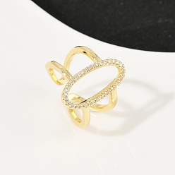 Настоящее золото 18K Манжеты из латуни с микро паве кубический цирконий для женщин, овальные, стойки покрытие, долговечный, без свинца и без кадмия, реальный 18 k позолоченный, 21 мм