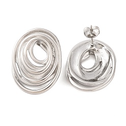 Нержавеющая Сталь Цвет Устойчивые к потускнению 304 серьги-гвоздики из нержавеющей стали, овальный с многослойным, цвет нержавеющей стали, 29x22 мм