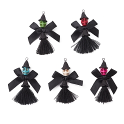 (52) Непрозрачная лаванда 5шт 5цвета подвески из полиэстера ручной работы, скелет, с синтетической бирюзой и поликоттоновой кисточкой и медной проволокой, разноцветные, 65x45x13 мм, отверстие : 3 мм, 1 шт / цвет