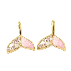 Pink Кулоны из латуни с прозрачным кубическим цирконием, без кадмия и без свинца, рыбий хвост, реальный 18 k позолоченный, розовые, 20.5x19x3.5 мм, отверстие : 7.6x4 мм