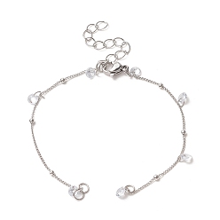 Серебро Изготовление браслета-цепочки из латуни, с подвесками из кубического циркония и застежкой-карабином, для ссылка браслет решений, серебряные, 6-1/4 дюйм (16 см)