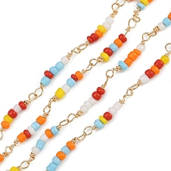 Золотой Латунные цепные цепи, со стеклом, долговечный, стойки покрытие, без свинца и без кадмия, несварные, ручной работы из бисера цепи, золотые, 16~17x2.5 мм