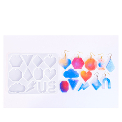 Белый Подвески из силиконовой формы, изготовление изделий из эпоксидной смолы, сердце, цветок, звезда, луна, слеза и овал, белые, 155x126 мм, отверстие : 2 мм, внутренний диаметр: 32~45x15~42 мм