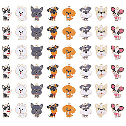 Mixed Color 48Pcs 8 Styles Alloy Enamel Pendants, Dog Charms, Light Gold, Mixed Color, 25~25.5x16.5~23x1.2mm, Hole: 2mm, 6pcs/style
