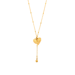 Chapado en Oro Real 18K 304 collares Lariat de acero inoxidable, collares de cadenas satelitales para mujer, corazón con textura, revestimiento de iones (ip), larga duración plateado, real 18 k chapado en oro, 17.72 pulgada (45 cm)